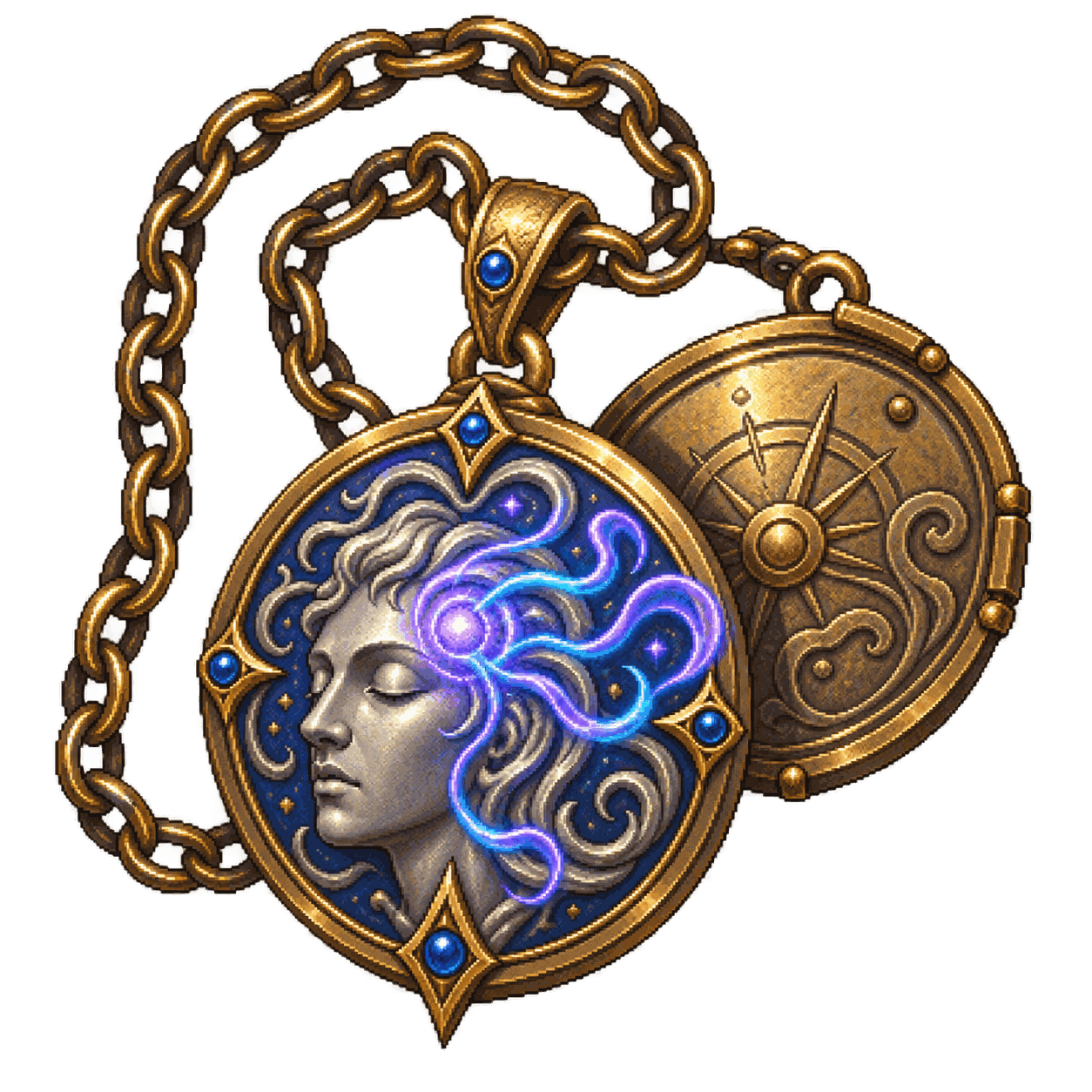 Static high-resolution pixel-art illustration of Medallion of Thoughts.