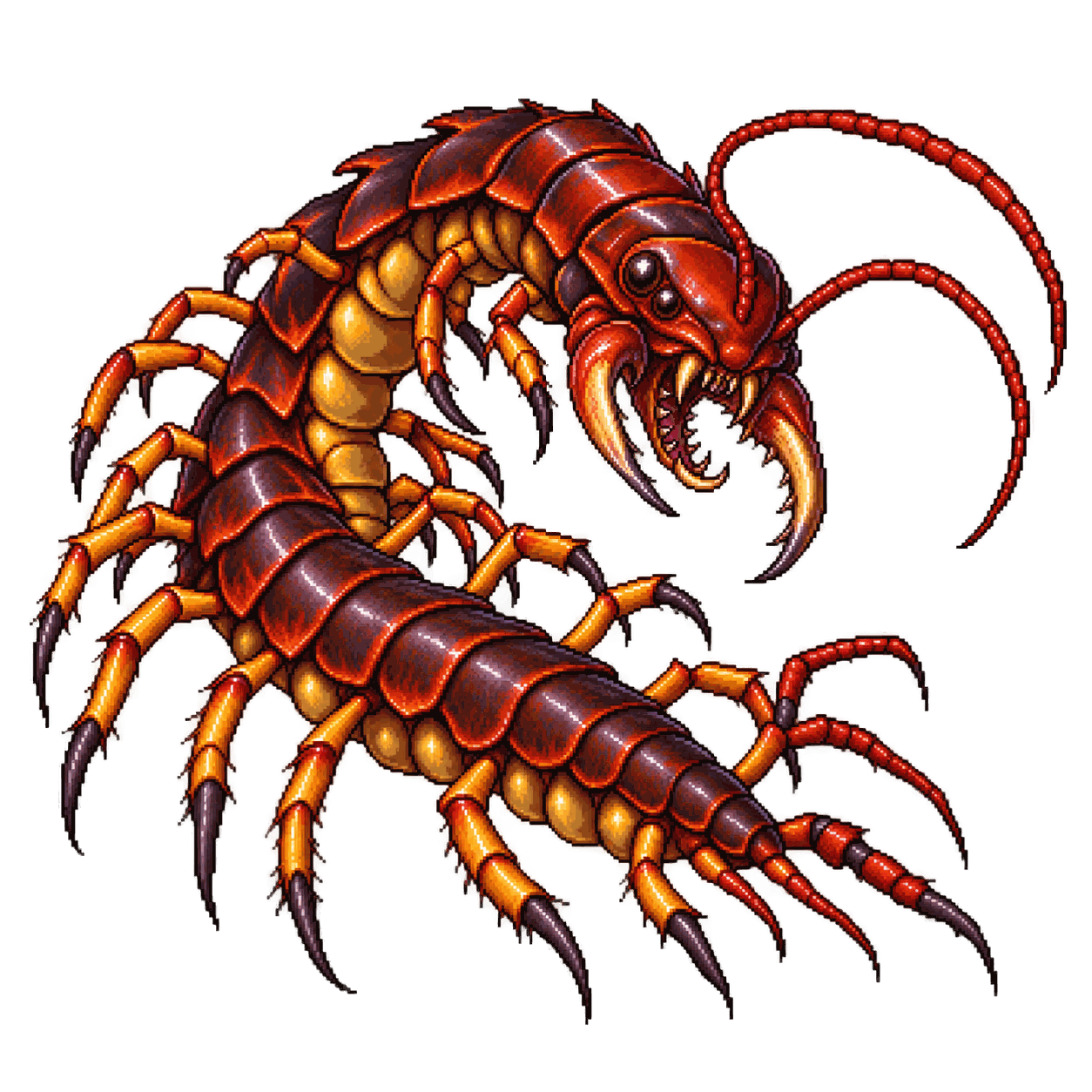 Static high-resolution pixel-art portrait of Giant Centipede.