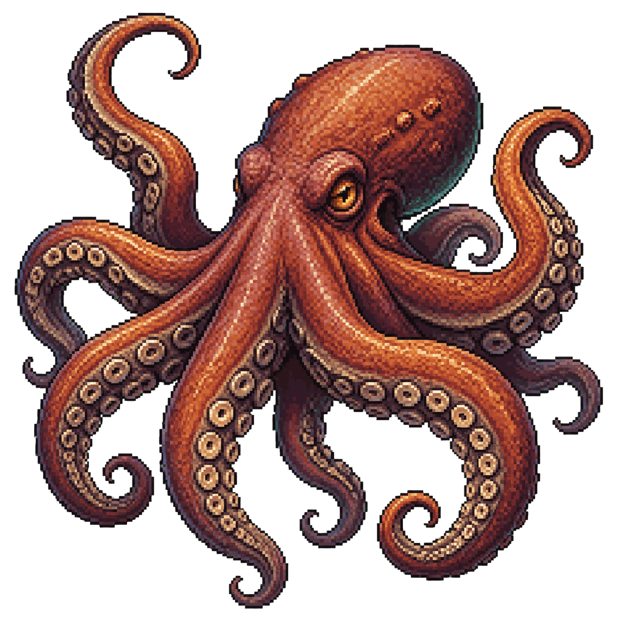 Static high-resolution pixel-art portrait of Giant Octopus.