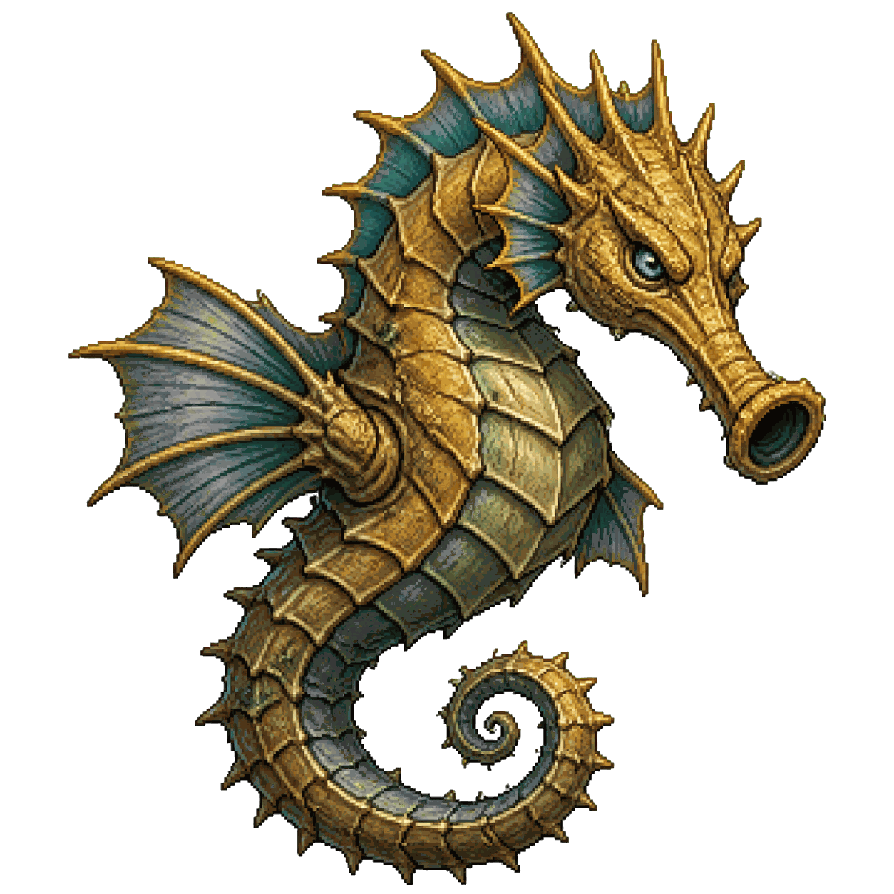 Static high-resolution pixel-art portrait of Giant Seahorse.