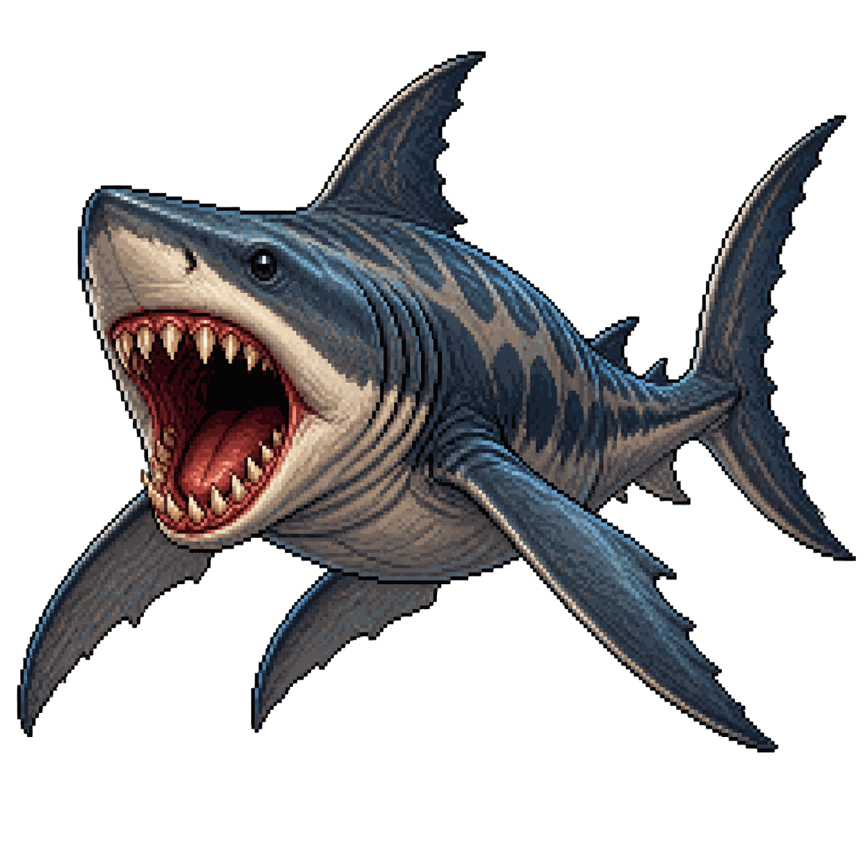 Static high-resolution pixel-art portrait of Hunter Shark.