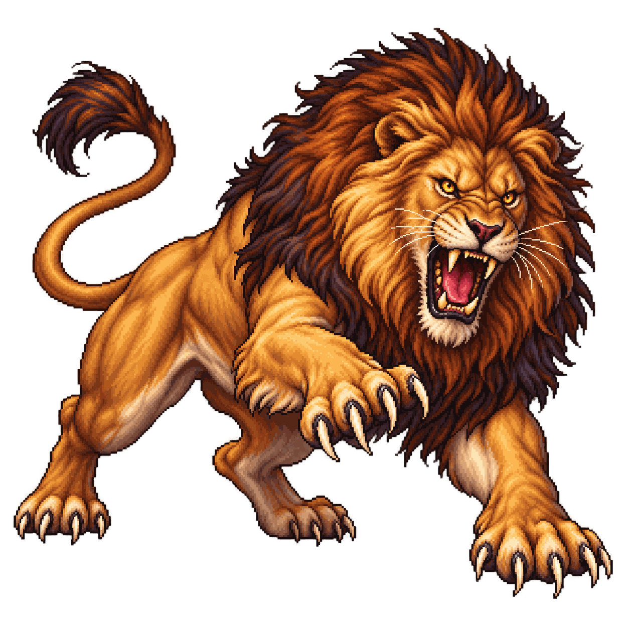 Static high-resolution pixel-art portrait of Lion.