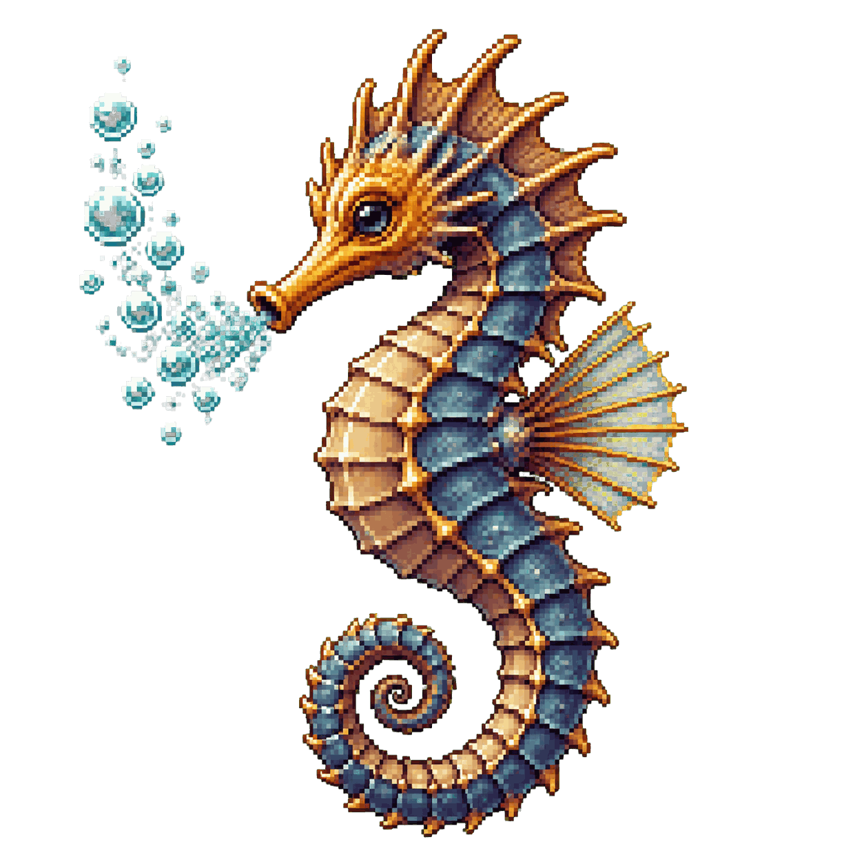 Static high-resolution pixel-art portrait of Seahorse.
