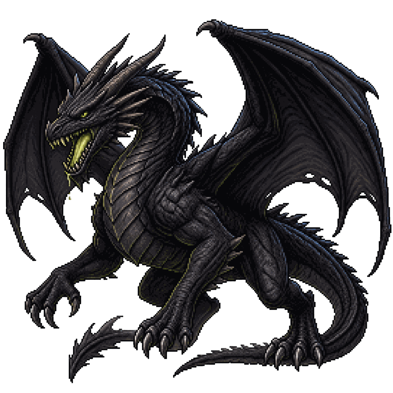 Static high-resolution pixel-art portrait of Adult Black Dragon.