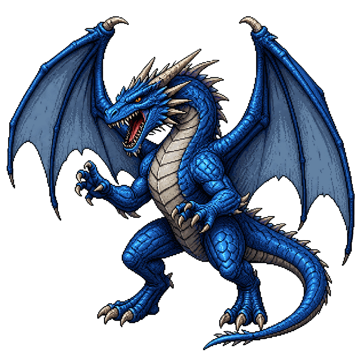 Static high-resolution pixel-art portrait of Young Blue Dragon.