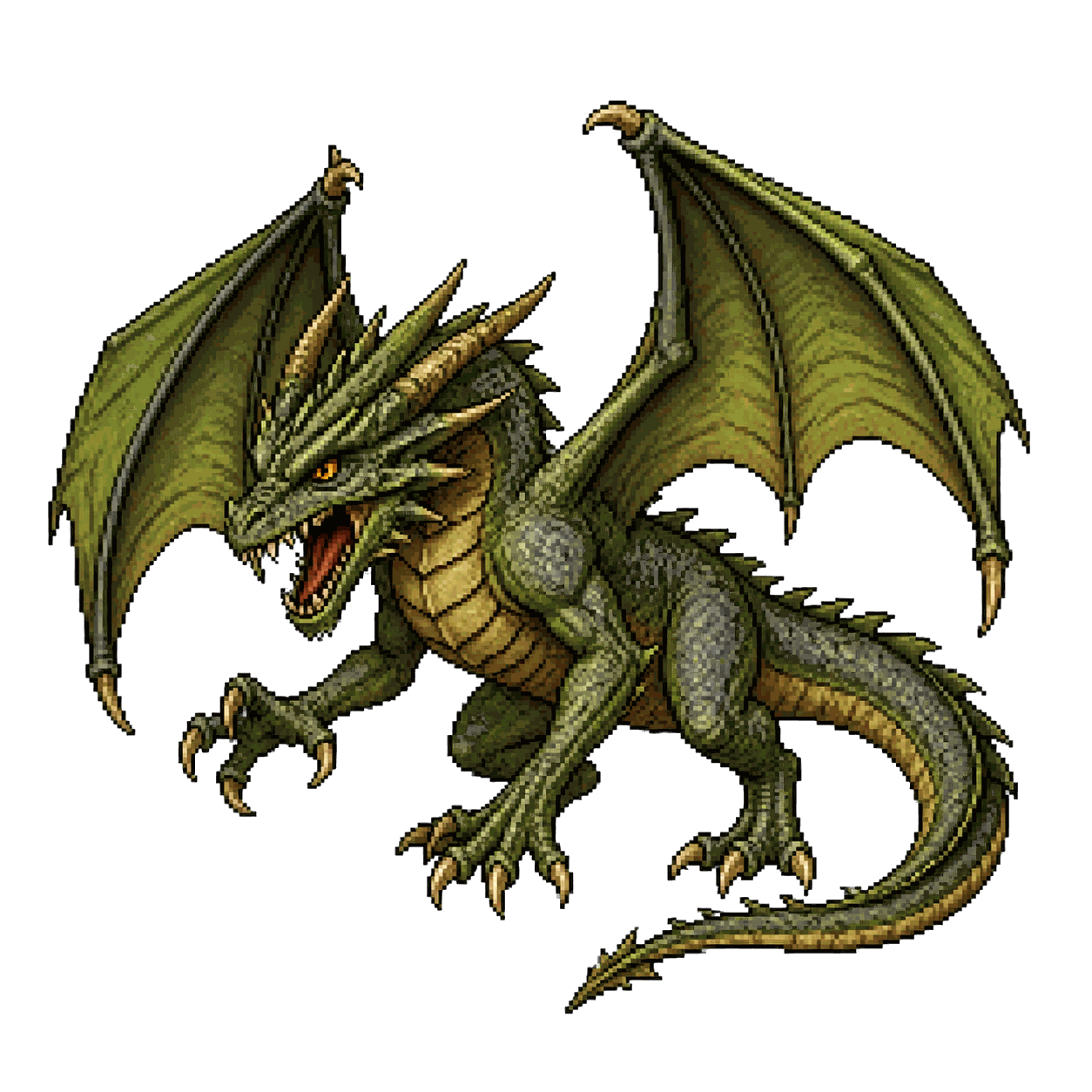 Static high-resolution pixel-art portrait of Green Dragon Wyrmling.