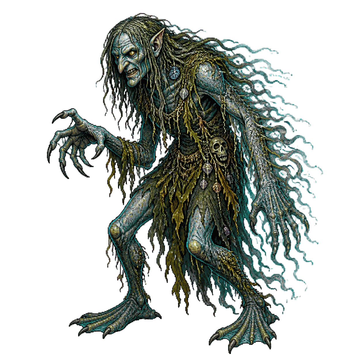 Static high-resolution pixel-art portrait of Sea Hag.