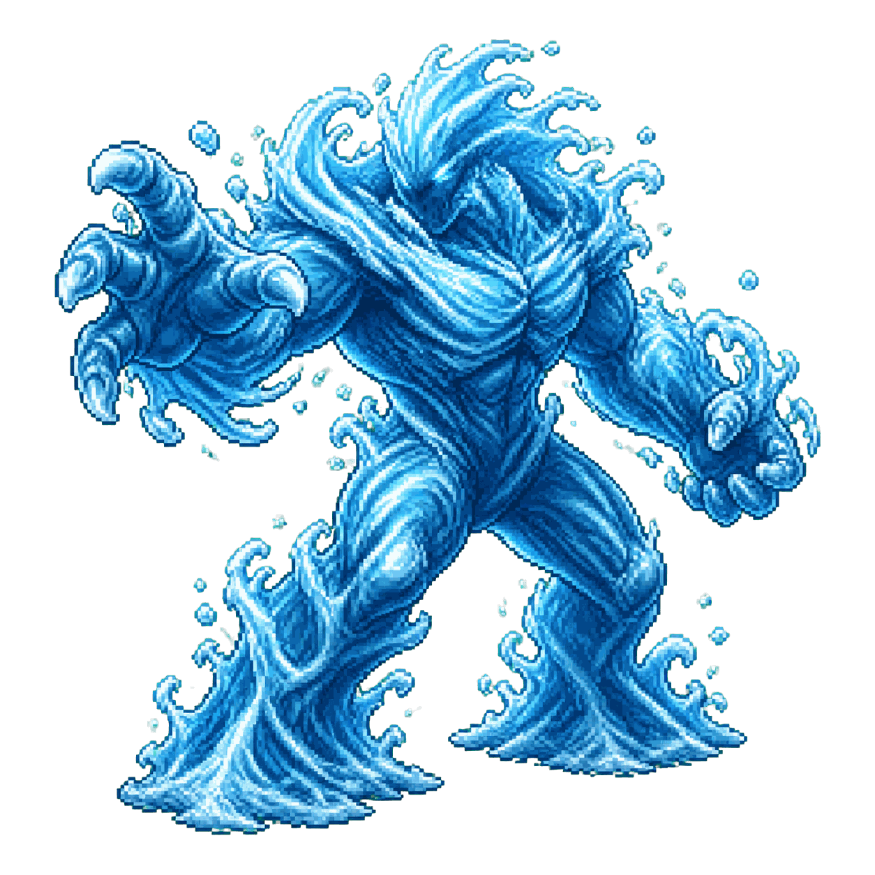 Static high-resolution pixel-art portrait of Water Elemental.