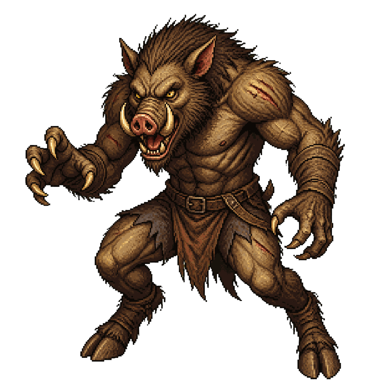 Static high-resolution pixel-art portrait of Wereboar.
